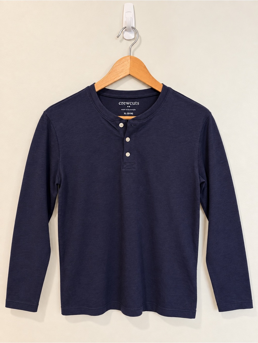 NWT Crewcuts J.Crew Boys XL 12-14 Navy Long Sleeve Henley Shirt 100% Cotton
